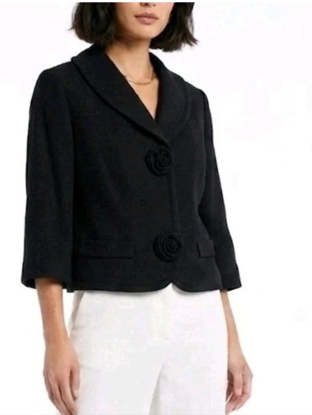VTG 60s Roth-Le Cover California Cropped Wool Jacket Rosette Buttons Blk